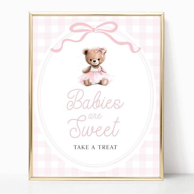 Pink Tutu Teddy Bear Baby Shower Sweets Table Sign Poster (Von Creator hochgeladen)