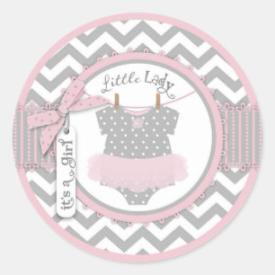 Pink Tutu & Zickzack Print Baby Dusche Runder Aufkleber