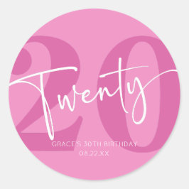 Pink Twenty 20th Twentieth Birthday Party Favor Runder Aufkleber