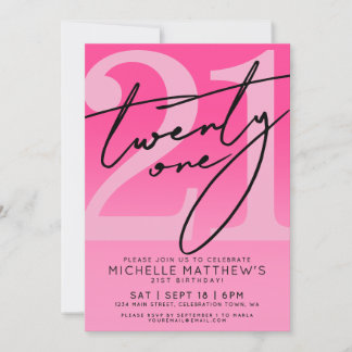 Pink Twenty One 21. Geburtstagsfeier Einladung