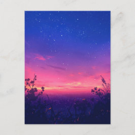 Pink Twilight Starry Night Meadow Postkarte