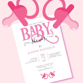 PINK TWIN MÄDCHEN BABY DUSCHE MIT SCHNULLER EINLADUNG