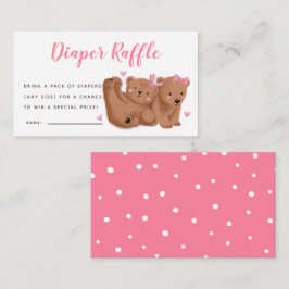 Pink Twins Bear Baby Dusche Windeln Raffel Ticket Begleitkarte