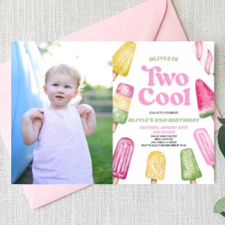 Pink Two Cool Popsiview 2. Geburtstag Party Einladung