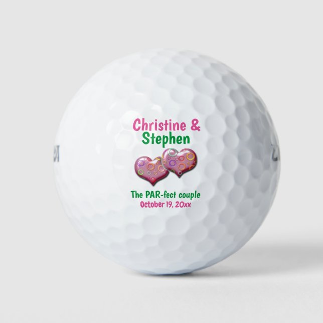 Pink Two Hearts Verbundene Gastgeschenk Hochzeit Golfball (Vorderseite)