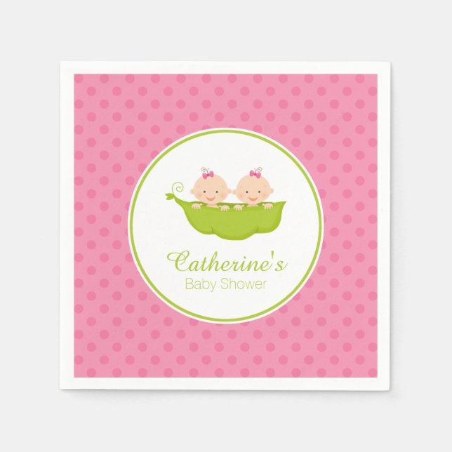 Pink Two Peas in Pod Baby Shooting Paper Napkin Serviette (Vorderseite)
