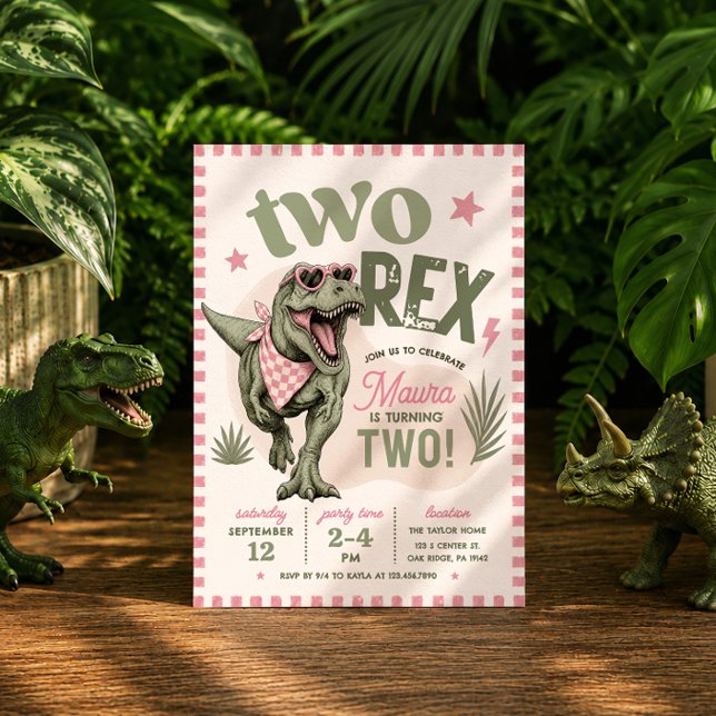 Pink Two Rex 2. Geburtstagseinladung Einladung (Von Creator hochgeladen)