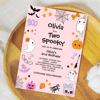 Pink Two Spookk Niedlich Ghost Halloween 2. Geburt Einladung
