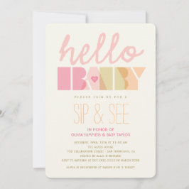 Pink Typografie Girl Sip & See Hallo Baby Dusche Einladung