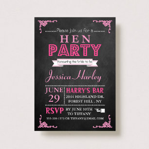 Pink Typografy Chalkboard Hen Party Einladung