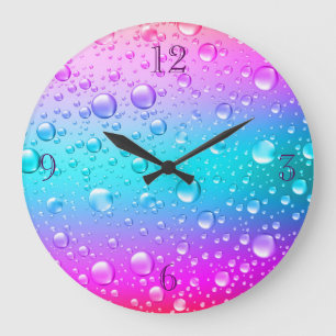 Pink-u. Aqua-blaue Steigungs-Wasser-Tröpfchen Große Wanduhr