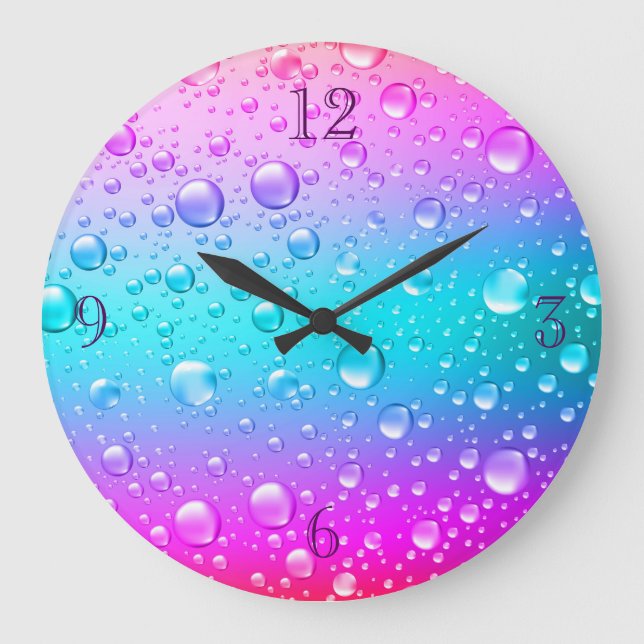 Pink-u. Aqua-blaue Steigungs-Wasser-Tröpfchen Große Wanduhr (Vorderseite)