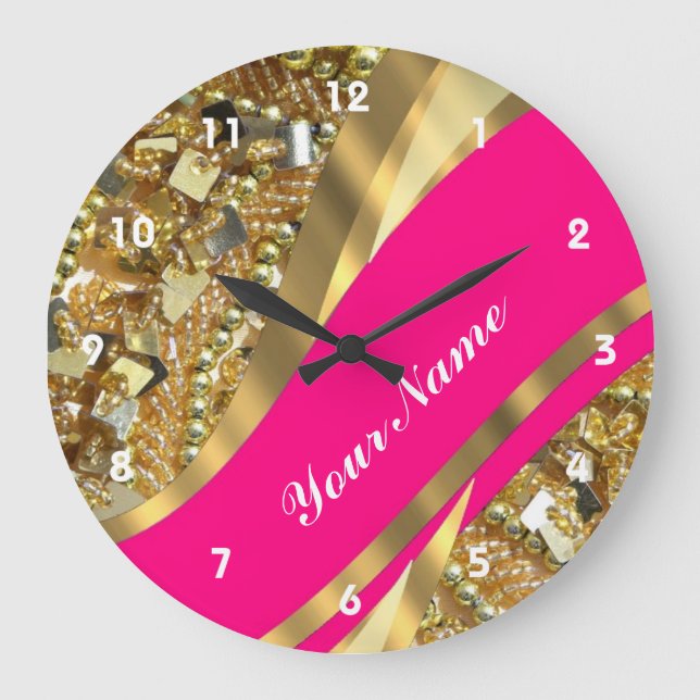 Pink u. Gold bling sind Große Wanduhr (Vorderseite)