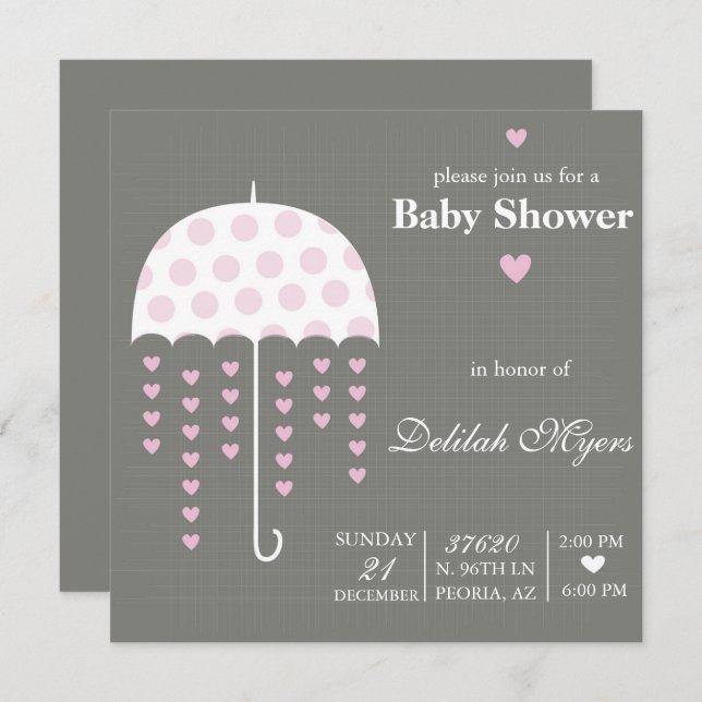 Pink Umbrella Baby Dusche einladen Einladung (Vorne/Hinten)