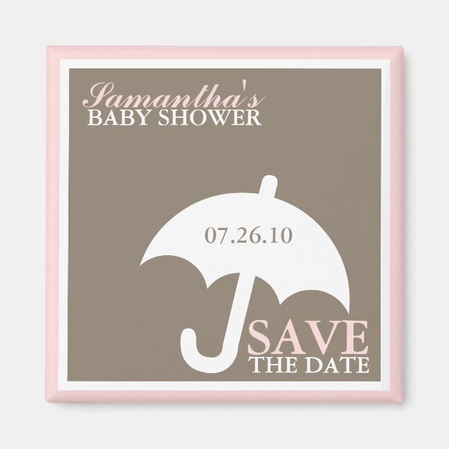 Pink Umbrella Baby Dusche Magnet (Vorne)