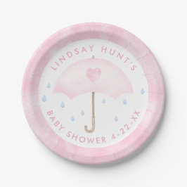 Pink Umbrella Baby Dusche Pappteller