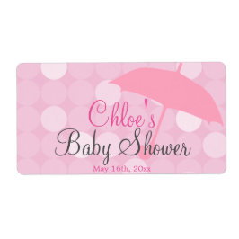 Pink Umbrella Baby Dusche Wasser Flaschen Etikette