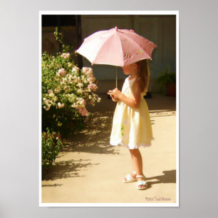 Pink Umbrella Girl Poster