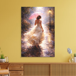 Pink Umbrella: Impasto Style Leinwanddruck