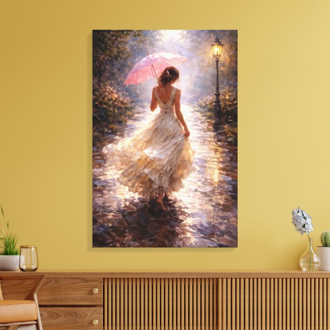 Pink Umbrella: Impasto Style Leinwanddruck (Insitu (Wohnzimmer))