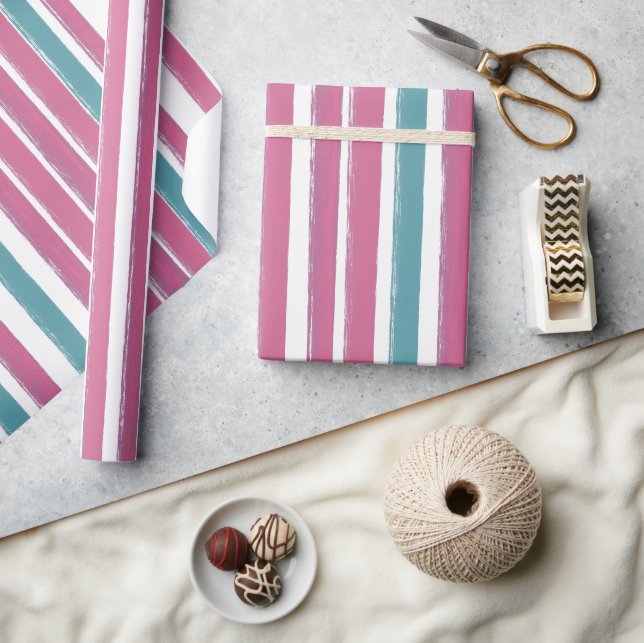 Pink und Aqua Blau gestrichenes Musterpapier Geschenkpapier (Kunsthandwerk)