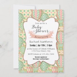 Pink und Aqua Blue Hot Air Balloons Babydusche Einladung