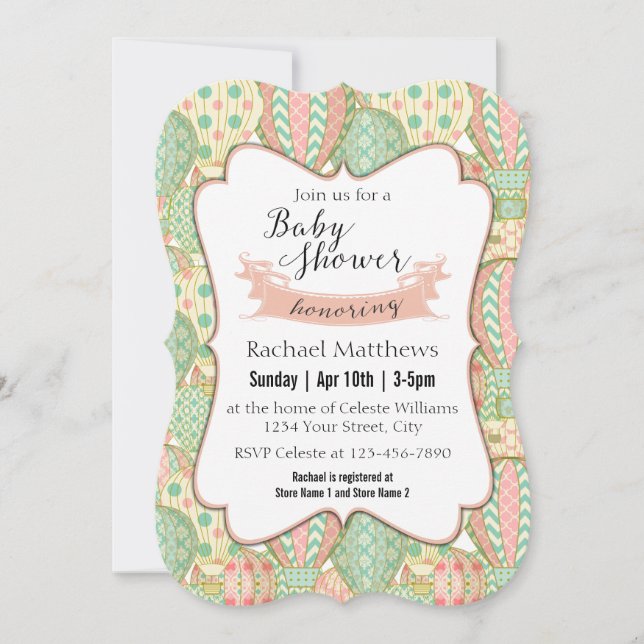 Pink und Aqua Blue Hot Air Balloons Babydusche Einladung (Vorderseite)