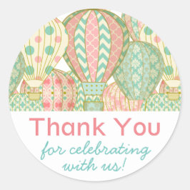 Pink und Aqua Blue Hot Air Balloons Babydusche Runder Aufkleber