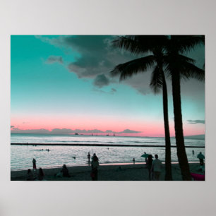 Pink und Aqua Himmel Hawaii-Strandposter Poster