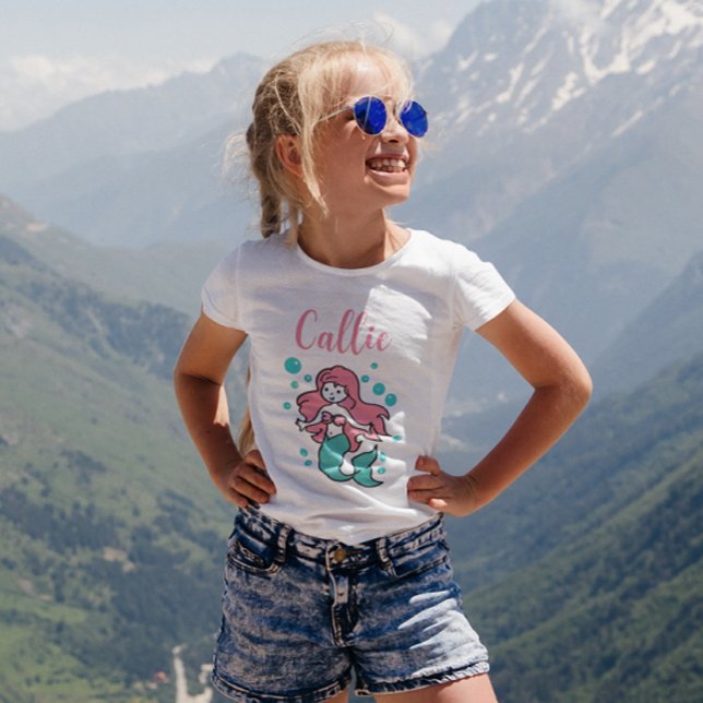 Pink und Aqua Mermaid kundenspezifischer Name mit  T-Shirt (Von Creator hochgeladen)