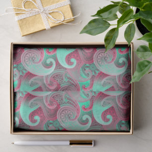 Pink und Aqua Paisley Damask Muster Seidenpapier