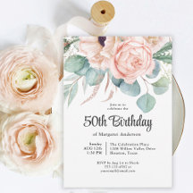 Pink und Beige Aquarell Floral 50. Geburtstag