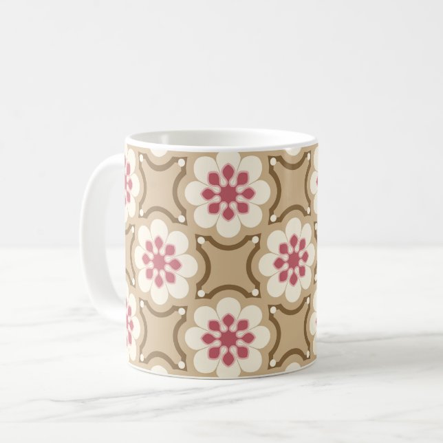 Pink und Beige Blume Kaffeetasse (Vorderseite Links)