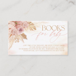 Pink und Beige Boho Pampas Bücher für Babydusche Begleitkarte