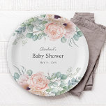 Pink und Beige Wasserfarben BläsernBaby-Dusche Pappteller<br><div class="desc">Ein wunderschön feminin personalisiertes Babyduschdesign mit Bouquet-Rändern von Aquarellmohn,  Rose,  Eukalyptus und hinterem Grün in Pastellbeige,  Rosa,  Grün und Blau-Grün. Personalisieren Sie die Textvorlage mit dem Namen der künftigen Mutter. In diesem Design stehen Babydusche-Party-Zubehör und Einladungen zur Verfügung,  um Ihre Veranstaltung in schönem Stil zu koordinieren.</div>