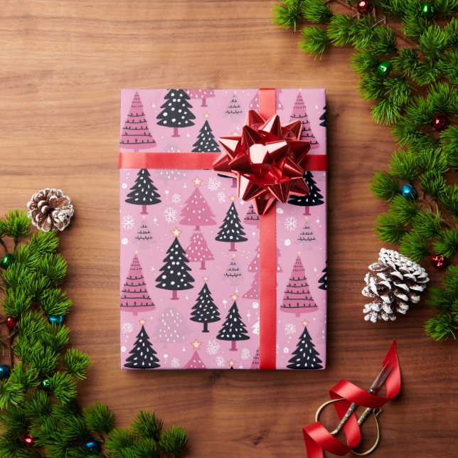 Pink und Black Chistmas Baumwrapping Paper Geschenkpapier (Feiertagsgeschenk)