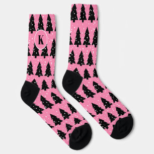 Pink und Black Christmas Tree Crew Socks Socken