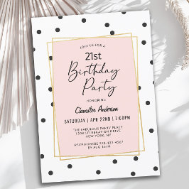 Pink und Black Confetti Dots 21. Geburtstag Party Einladung