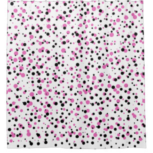 Pink und Black Confetti Dots Muster auf Weiß Duschvorhang