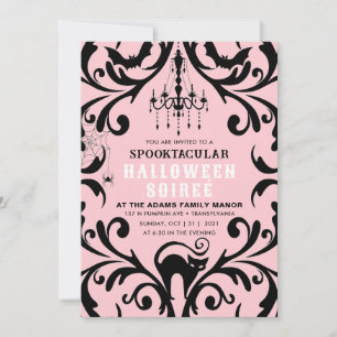 Pink und Black Damask Glam Halloween Soiree Einladung