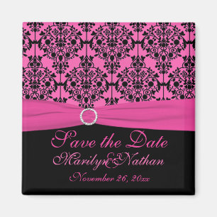 Pink und Black Damask Hochzeitsmagazin Magnet