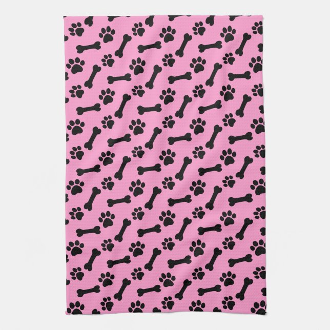 PINK und BLACK Dog Paws and Bones B06 Geschirrtuch (Vertikal)