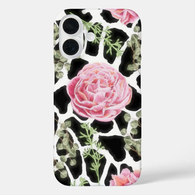 Pink und Black Giraffe Muster und Blume Case-Mate iPhone Hülle (Rückseite)