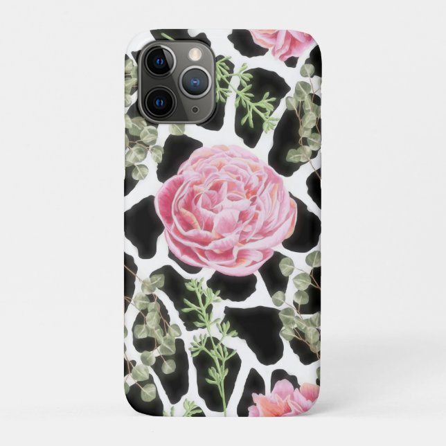Pink und Black Giraffe Muster und Blume Case-Mate iPhone Hülle (Rückseite)