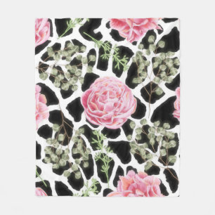 Pink und Black Giraffe Muster und Blume Fleecedecke