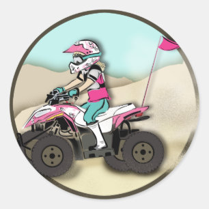 Pink und Black Girl ATV Rider Runder Aufkleber