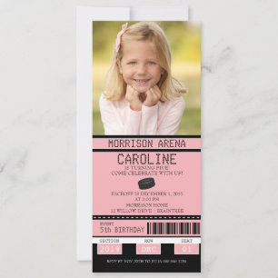 Pink und Black Girl Hockey Ticket Geburtstag Einladung