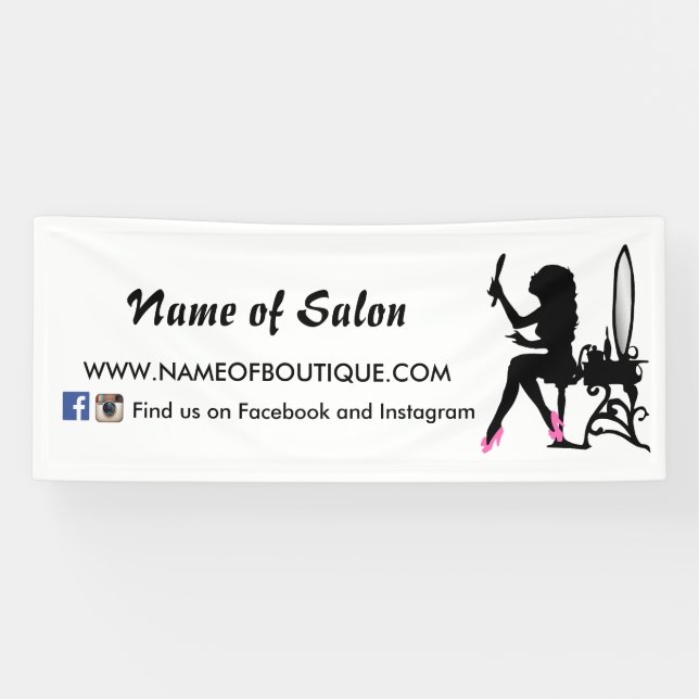Pink und Black Girly Girl Hair and Beauty Salon Banner (Horizontal)