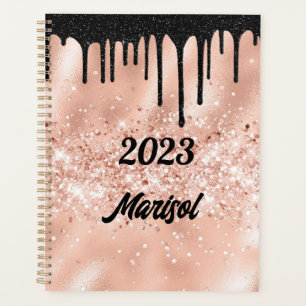 Pink und Black Glitzer Tropfen Planer 2023