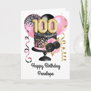 Pink und Black Gold 100. Geburtstag Karte